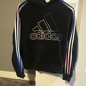 Adidas Black Hoodie with Colorful Stripes